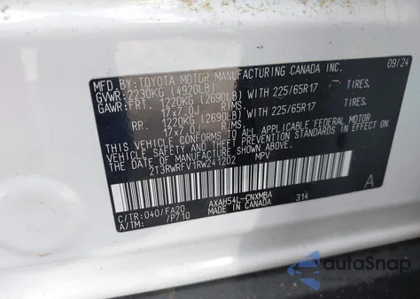 2024 Toyota Rav4 Hybrid Xle z USA, uszkodzony, nr VIN 2T3RWRFV1RW241202